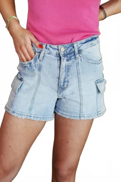 Vervet By Flying Monkey High Rise Cargo Mom Shorts In Blue