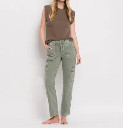 Vervet By Flying Monkey High Rise Cargo Straight Jeans In Army Green