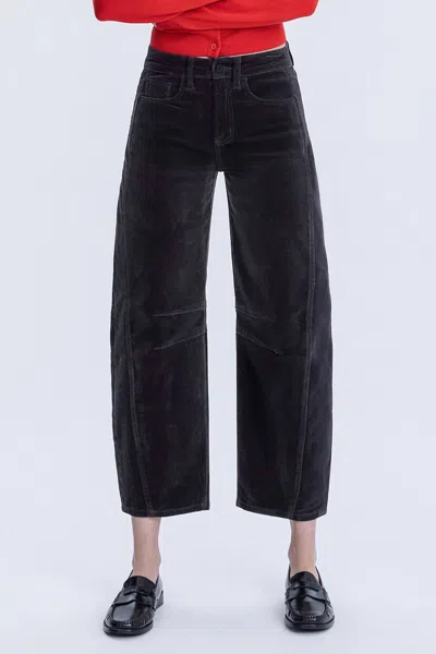 Vervet By Flying Monkey High Rise Crop Corduroy Barrel Jeans In Dark Gray In Black