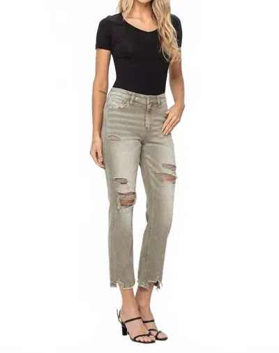Vervet By Flying Monkey High Rise Crop Straight Denim Jeans In Beige In Multi