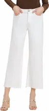 Vervet By Flying Monkey High Rise Clean Cut Raw Hem Crop Wide Leg Jeans In Optic White In Animal Print