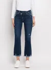 Vervet By Flying Monkey Bella High Rise Crossover Waist Kick Flare Jeans In Dark Wash In Blue