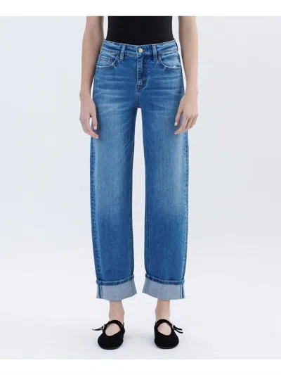 Vervet By Flying Monkey High Rise Cuffed Barrel Leg Jeans In Medium In Blue