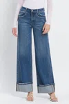 Vervet By Flying Monkey High Rise Cuffed Panel Baggy Wide Jeans In Medium Wash In Multi