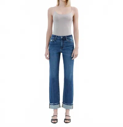 Vervet By Flying Monkey High Rise Cuffed Straight Jeans In Nico In Blue