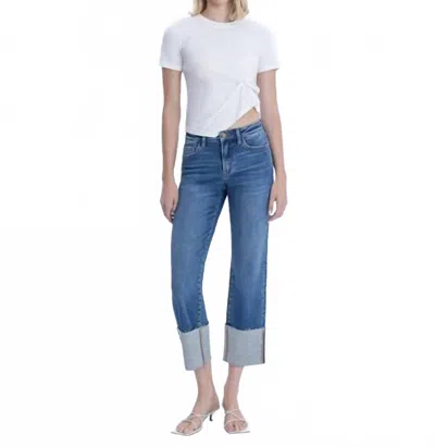 Vervet By Flying Monkey High Rise Cuffed Straight Leg Jeans In Medium In Blue