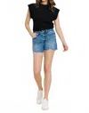 Vervet By Flying Monkey High Rise Distressed Hem A-line Shorts In Swan River In Blue