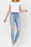 Vervet By Flying Monkey High Rise Distressed Skinny Jean In Dark Denim