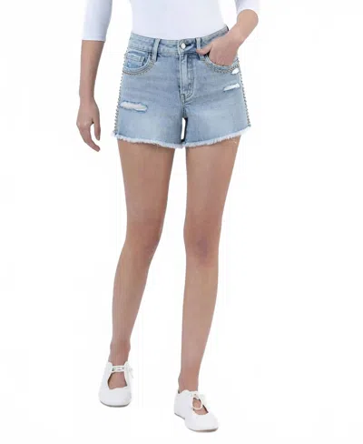 Vervet By Flying Monkey High Rise Distressed Studded Shorts In Prowess In Blue