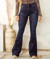 Vervet By Flying Monkey High Rise Flare Stretch Jean In Dark In Blue