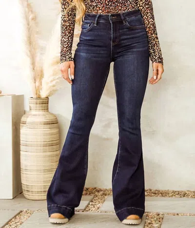 Vervet By Flying Monkey High Rise Flare Stretch Jean In Dark In Blue