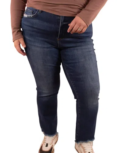 Vervet By Flying Monkey High Rise Frayed Hem Flare Jean In Dark Wash In Blue