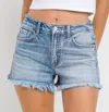 Vervet By Flying Monkey Blu Bay High Rise Single Cuff Denim Shorts In Light Wash In Blue