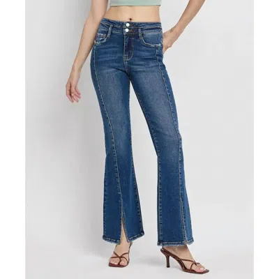 Vervet By Flying Monkey High Rise Front Seam Slit Flare Jeans In Blue