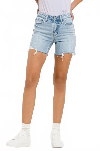 Vervet By Flying Monkey High Rise Midi Shorts In Light Wash In Blue