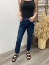 Vervet By Flying Monkey High Rise Raw Hem Ankle Straight Jeans In Dark In Blue