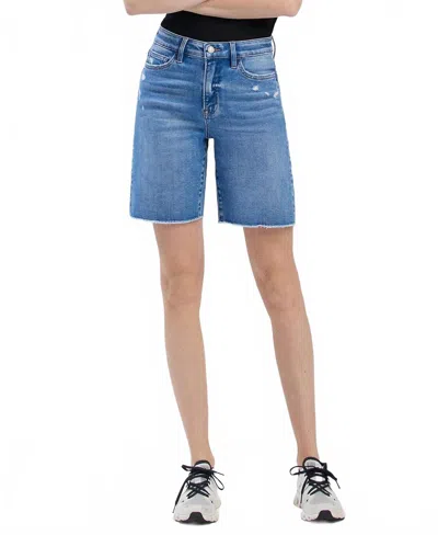 Vervet By Flying Monkey High Rise Raw Hem Bermuda Shorts In Valour In Blue