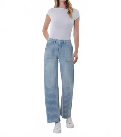 Vervet By Flying Monkey High Rise Raw Hem Crop Barrel Jeans In Stripe In Blue
