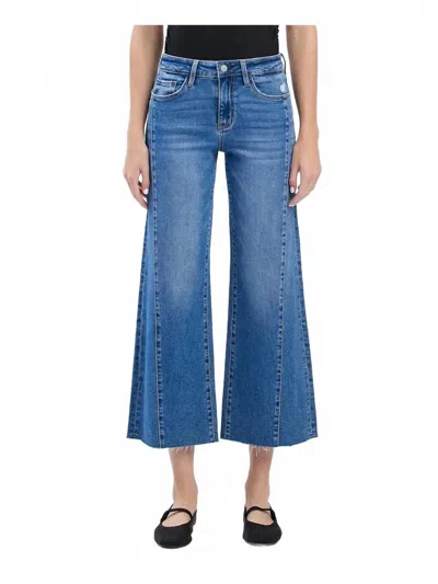 Vervet By Flying Monkey High Rise Raw Hem Twist Wide Jeans In Medium Wash In Blue