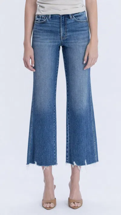 Vervet By Flying Monkey High Rise Raw Hem Vintage Flare Jean In Medium Wash In Blue