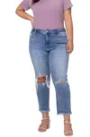 Vervet By Flying Monkey High Rise Relaxed Distressed Crop Jeans - Plus In Blue In Blue