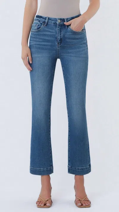 Vervet By Flying Monkey High Rise Seamless Waistband Kick Flare Jean In Medium Wash In Blue