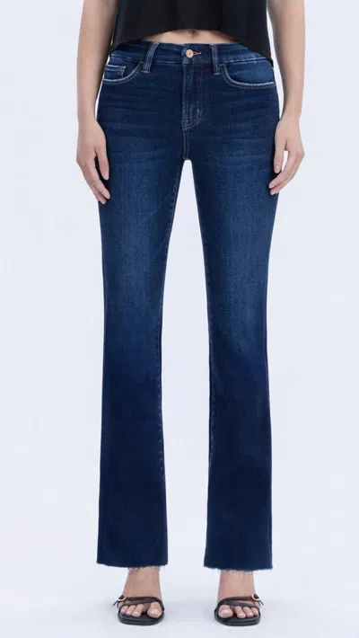 Vervet By Flying Monkey High Rise Seamless Waistband Raw Hem Bootcut Jeans In Dark Wash In Blue