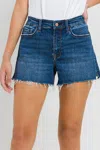 Vervet By Flying Monkey High Rise Slit Raw Hem A-line Shorts In Swerve In Multi