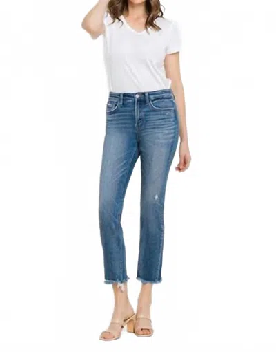 Vervet By Flying Monkey High Rise Uneven Raw Hem Slim Straight Jean - Plus In Blue