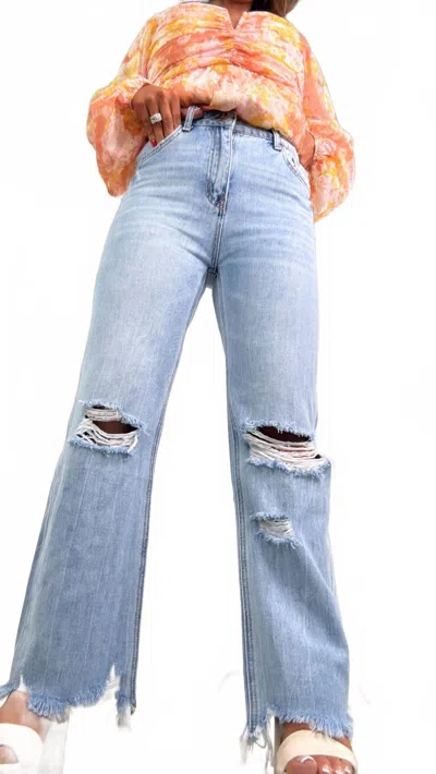 Vervet By Flying Monkey Jordie Distressed Denim Jean In Light Wash In Blue