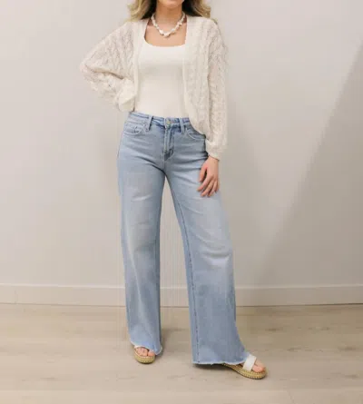Vervet By Flying Monkey Judy Wide Leg Comfort Stretch Raw Hem Jeans In Light Wash In Blue