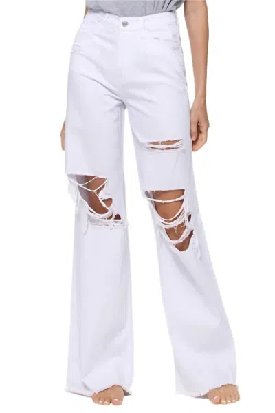 Vervet By Flying Monkey June Wide Leg Distressed 90's Vintage Jeans In White