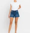 Shop Vervet By Flying Monkey Kayla High Rise Side Slit Raw Hem Shorts In Blue
