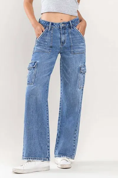 Vervet By Flying Monkey Kiki Cargo Jeans In Medium Wash In Multi