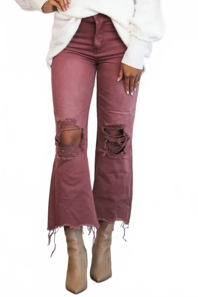 Vervet By Flying Monkey Leslie Distressed High Waisted Crop Flare Jeans In Russet Brown In Animal Print