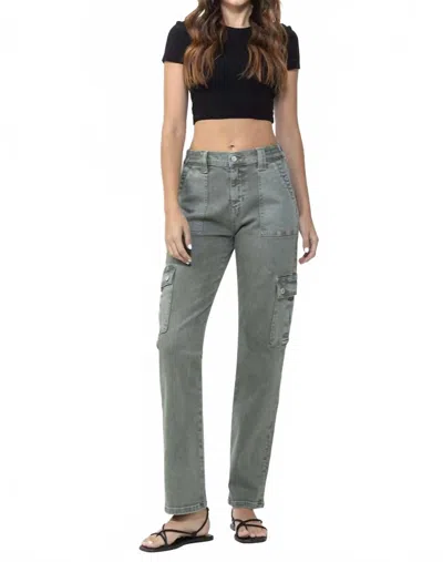 Vervet By Flying Monkey Livia Mid Rise Straight Crop Jeans In Army Green