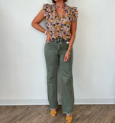 Vervet By Flying Monkey Marlie Flare Jeans In Green Combo