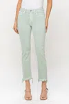 Vervet By Flying Monkey Mid Rise Crop Straight Jeans In Mint In Green