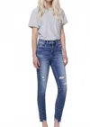 Vervet By Flying Monkey Mid Rise Ankle Skinny Jeans With Uneven Hem In Light Wash In Blue