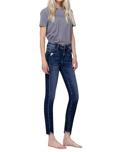 Vervet By Flying Monkey Mid Rise Ankle Skinny With Uneven Hem In Dark Wash In Blue