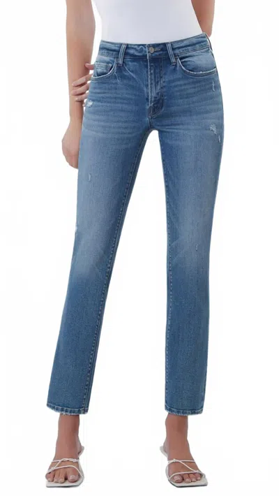 Vervet By Flying Monkey Mid Rise Ankle Slim Straight Slight Distressed Jeans In Medium Wash In Blue