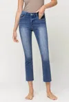 VERVET BY FLYING MONKEY MID RISE CROP STRETCH SLIM STRAIGHT JEANS IN BLUE