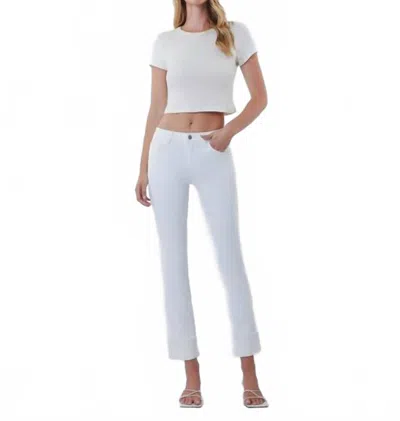 Vervet By Flying Monkey Mid Rise Cuffed Crop Slim Straight Jeans In Optic White