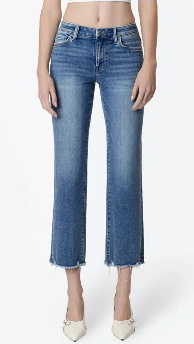 Vervet By Flying Monkey Mid Rise Distressed Hem Crop Straight Jeans In Medium Wash In Multi
