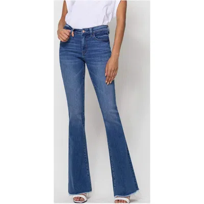 Vervet By Flying Monkey Mid Rise Mini Flare Denim Jeans In Sun Faded In Blue