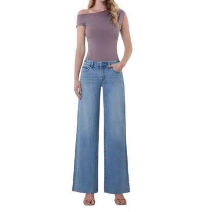 Vervet By Flying Monkey Mid Rise Raw Hem Wide Legs Jeans In Red In Purple
