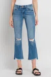 Vervet By Flying Monkey Mid Rise Raw Step Hem Kick Flare Jeans In Blue In Blue
