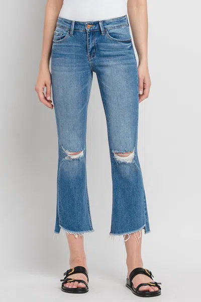 Vervet By Flying Monkey Mid Rise Raw Step Hem Kick Flare Jeans In Blue