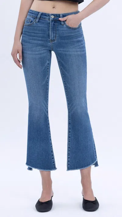 Vervet By Flying Monkey Mid Rise Super Soft Crop Flare Jean In Medium Wash In Blue