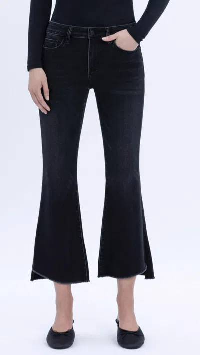 Vervet By Flying Monkey Mid Rise Super Soft Crop Step Hem Flare Jean In Black In Blue